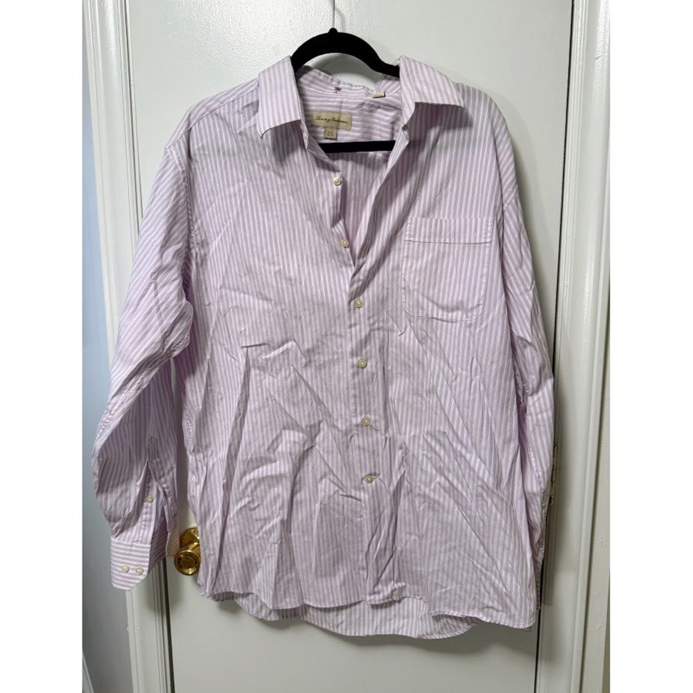 Tommy Bahamas Long Sleeve Dress Shirt Lavender Stripes 16 1/2 34-35 Men‎